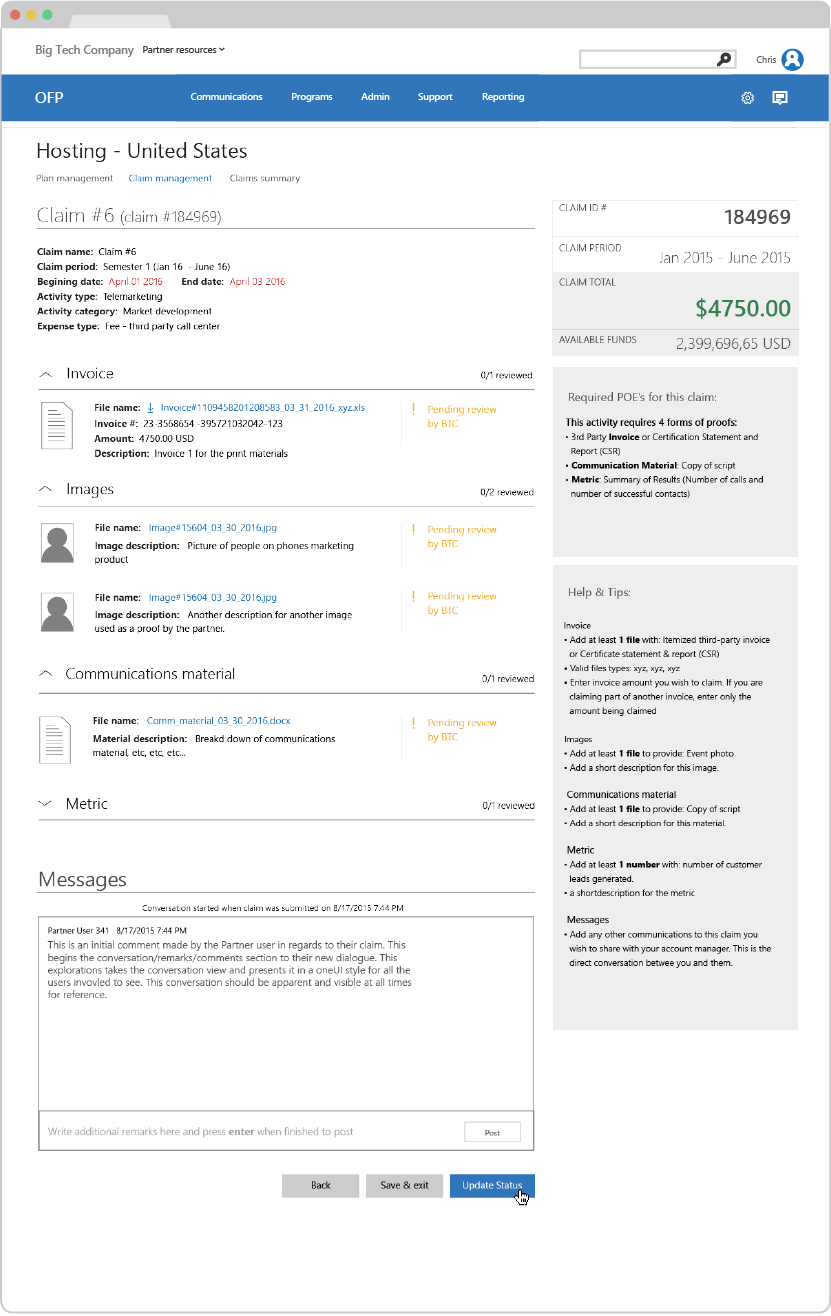 Sample claims table post submission